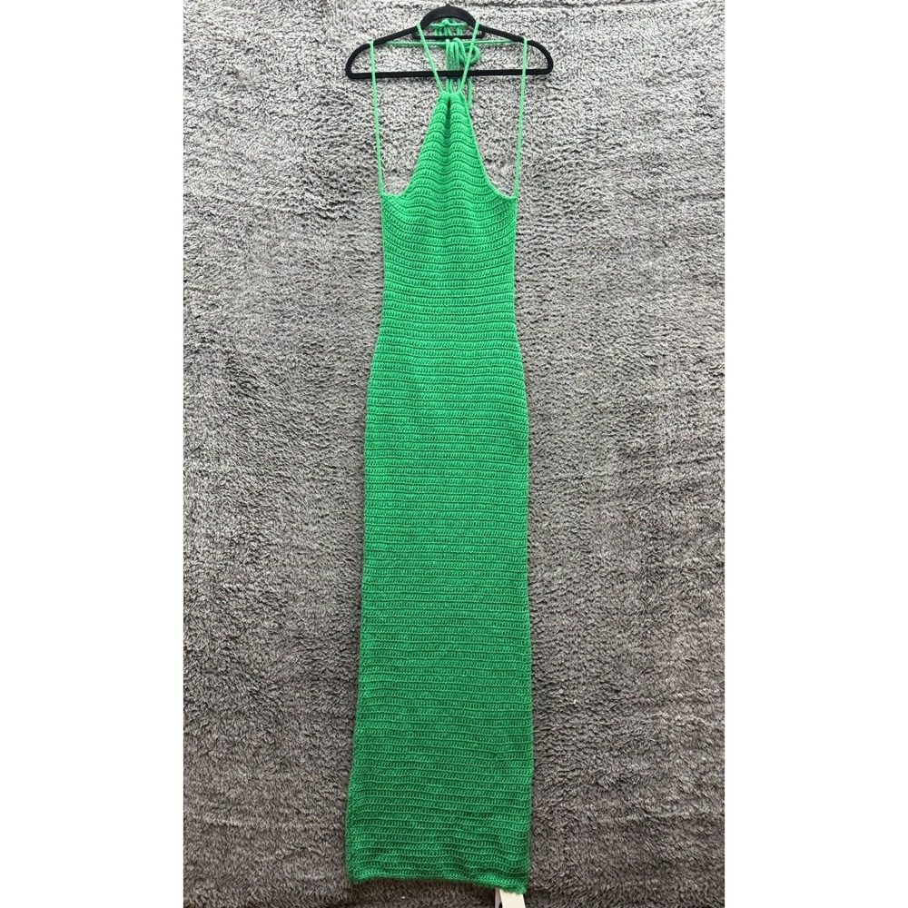 NWT Commense Kelly Green Crochet Halter Neck Backless Sweater Dress Women's M